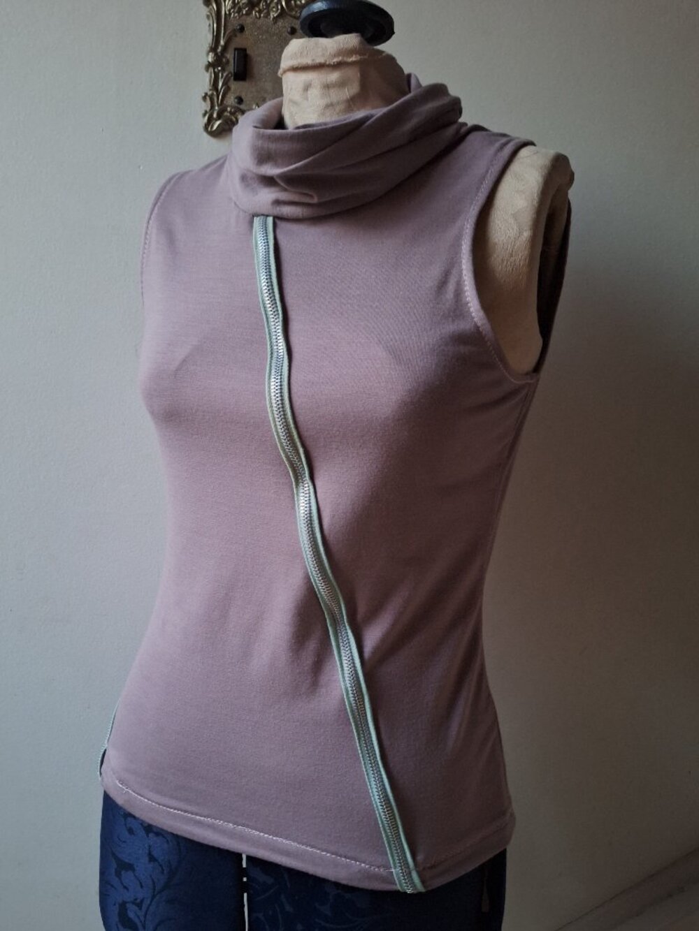 One-of-a-Kind Pale Pink Sleeveless Top with Zipper Accent